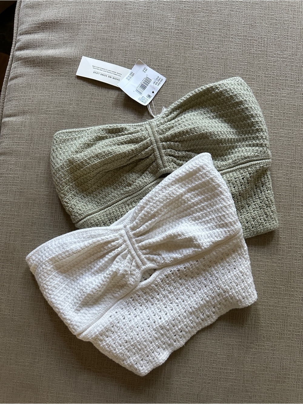 Aerie Waffle-Knit Tube Tops - White (like new) and Light Sage (new) size small